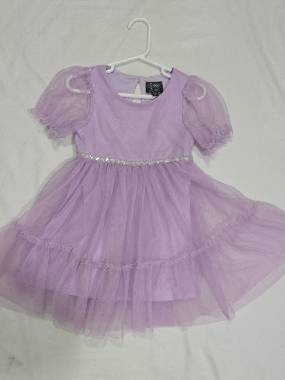 Lavender Tulle Puff-Sleeve Party Dress for Girls